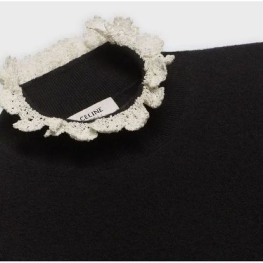 Celine| Frilled Sweater In Wool With Crocheted